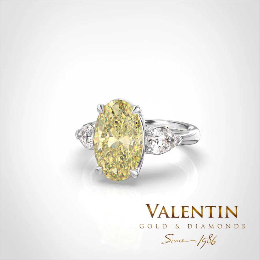Fancy Yellow Oval Diamond Gold Ring 4766