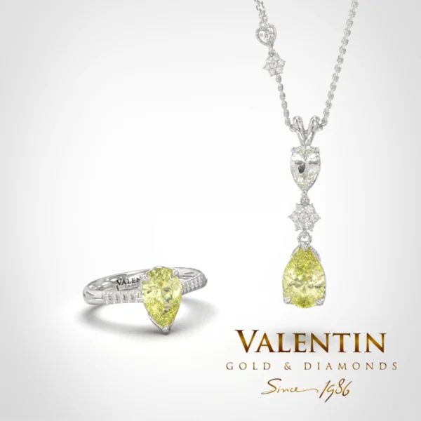 Златен медальон Pear with Diamonds 6939 – бяло злато