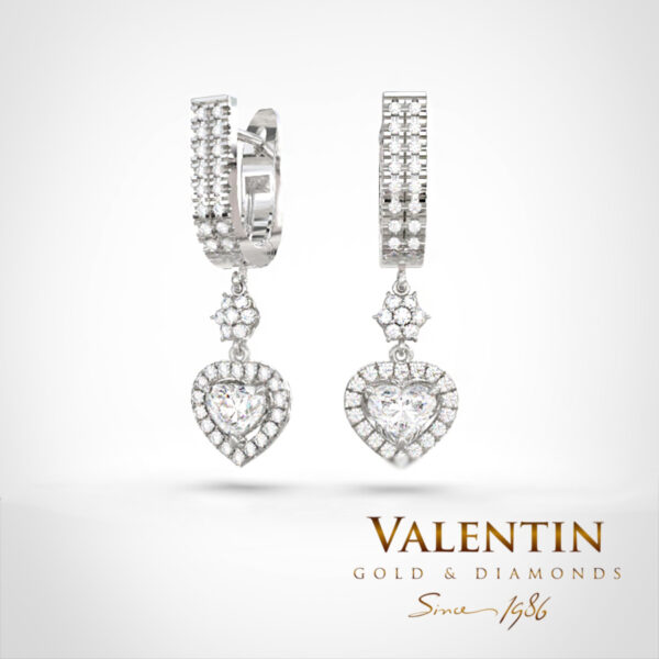 Златни обеци Heart with Diamond 7621 – бяло злато
