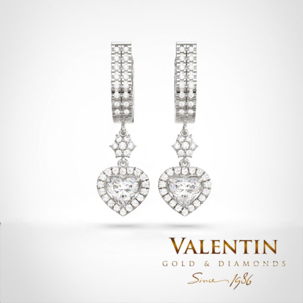 Златни обеци Heart with Diamond 7621 – бяло злато