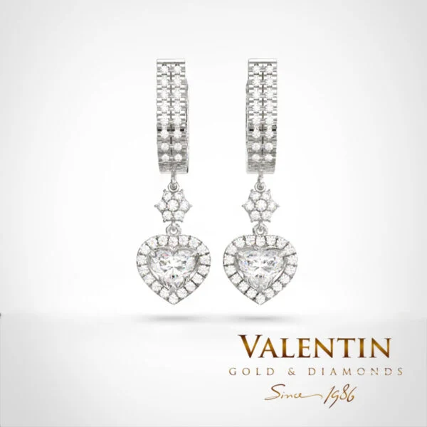 Златни обеци Heart with Diamond 7621 – бяло злато