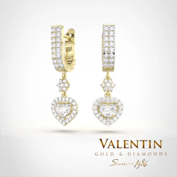 Златни обеци Heart with Diamond 7621 – жълто злато