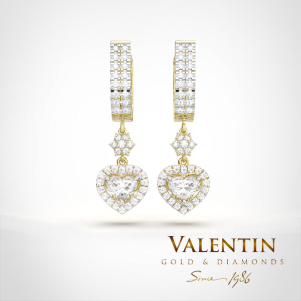 Златни обеци Heart with Diamond 7621 – жълто злато