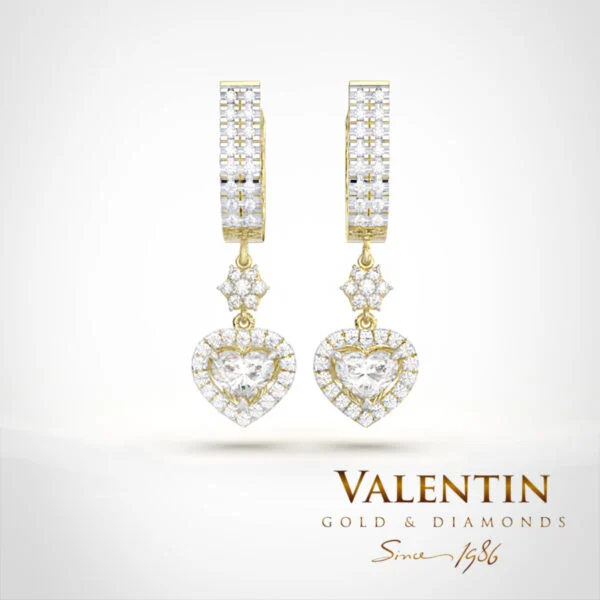 Златни обеци Heart with Diamond 7621 – жълто злато