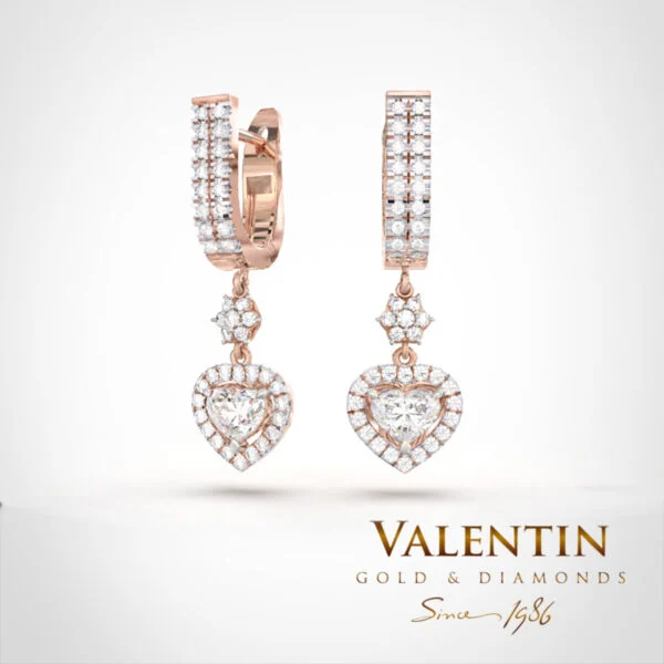 Златни обеци Heart with Diamond 7621 – розово злато