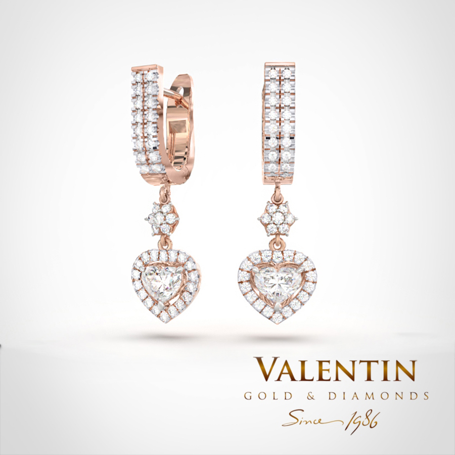 Златни обеци Heart with Diamond 7621 – розово злато