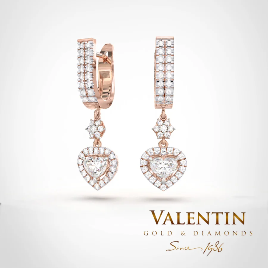Златни обеци Heart with Diamond 7621 – розово злато