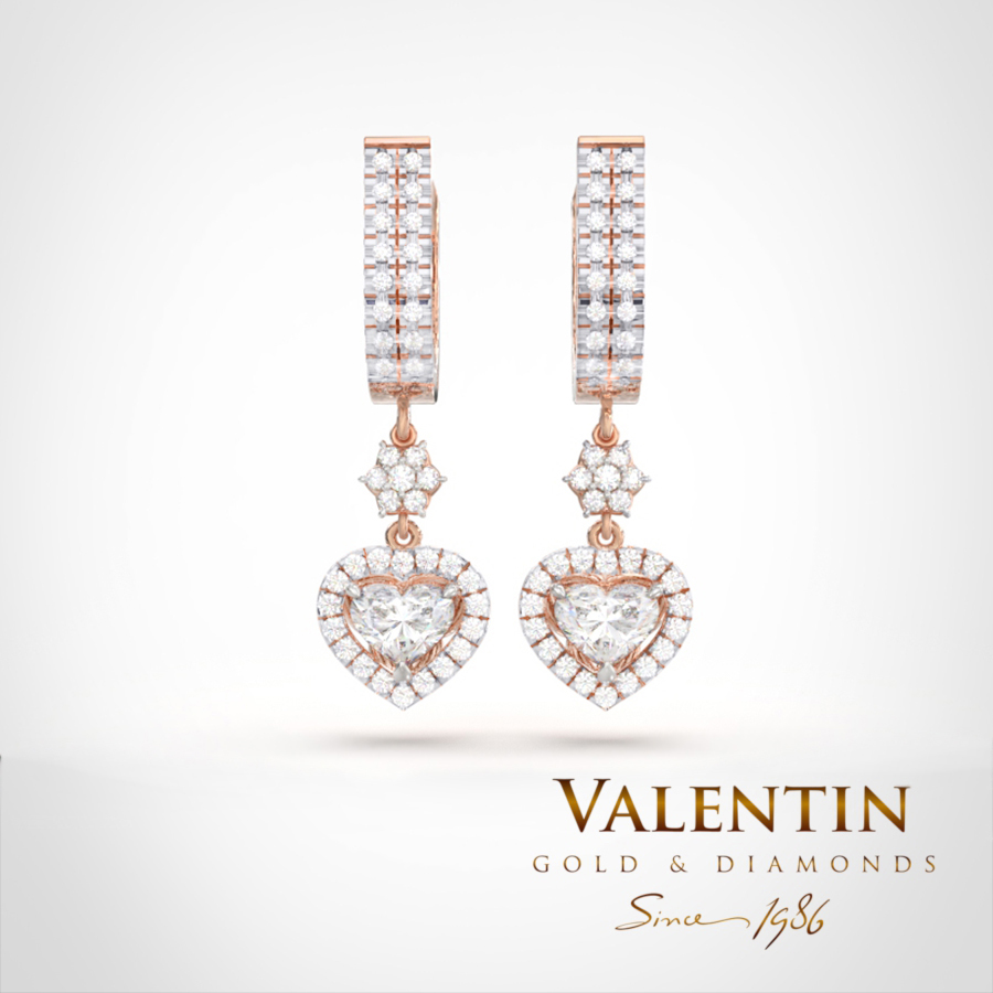Златни обеци Heart with Diamond 7621 – розово злато