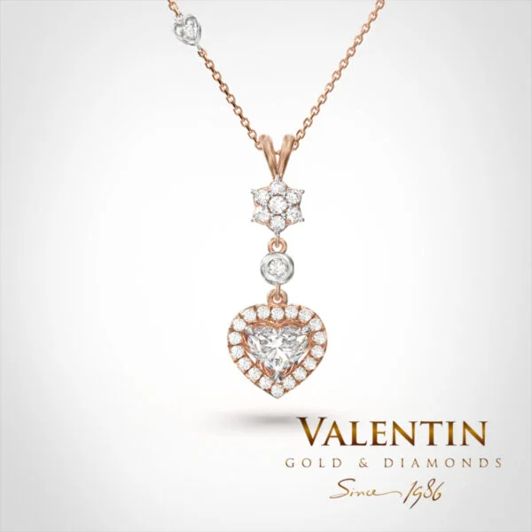Златен медальон Heart with Diamond 6945 – розово злато