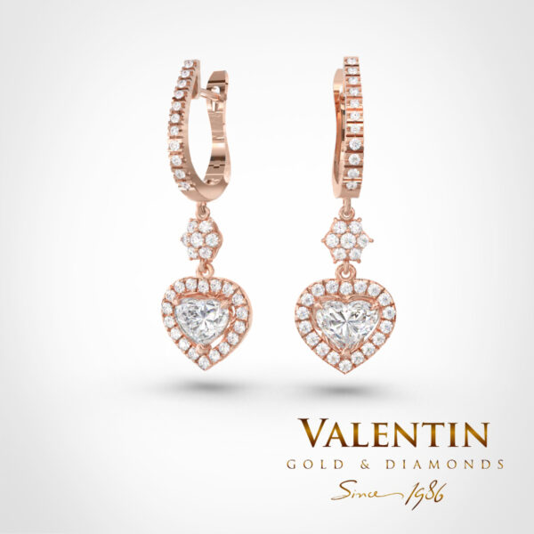 Златни обеци Heart with Diamond 7621 – розово злато