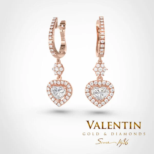 Златни обеци Heart with Diamond 7621 – розово злато