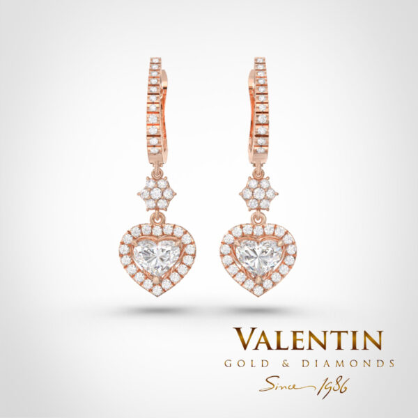 Златни обеци Heart with Diamond 7621 – розово злато