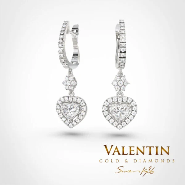 Златни обеци Heart with Diamond 7621 – бяло злато