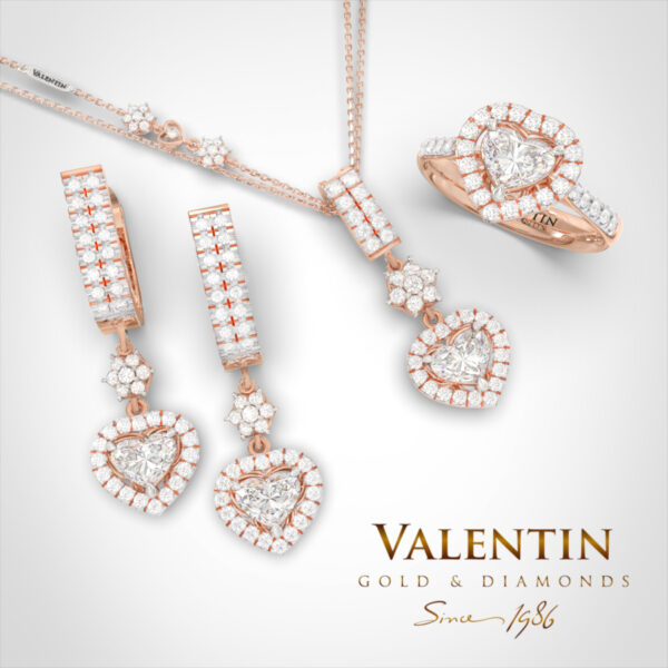 Златни обеци Heart with Diamond 7621 – розово злато