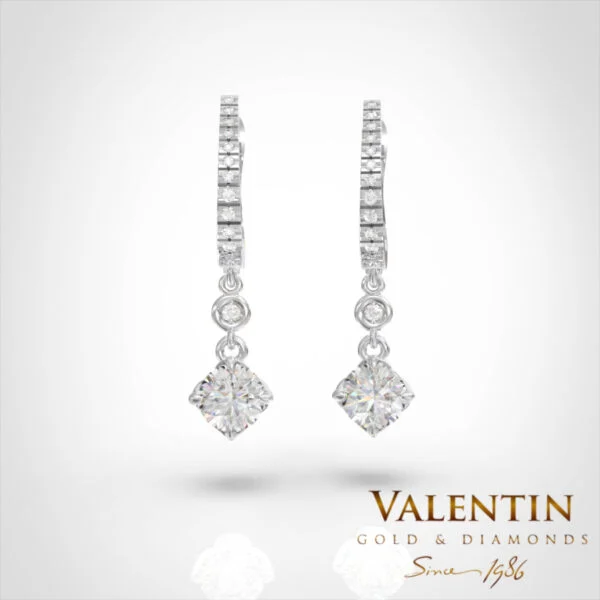 Diamond Lotus Extended Gold Earrings 7613 – white gold