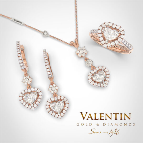 Златни обеци Heart with Diamond 7621 – розово злато