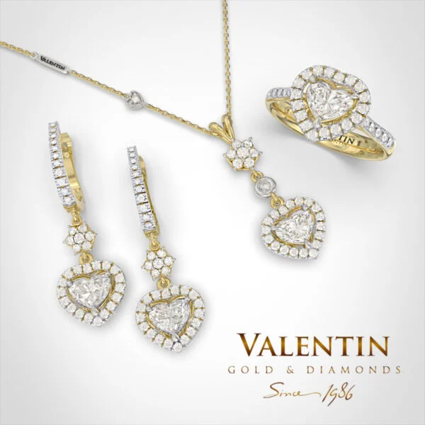 Златни обеци Heart with Diamond 7621 – жълто злато