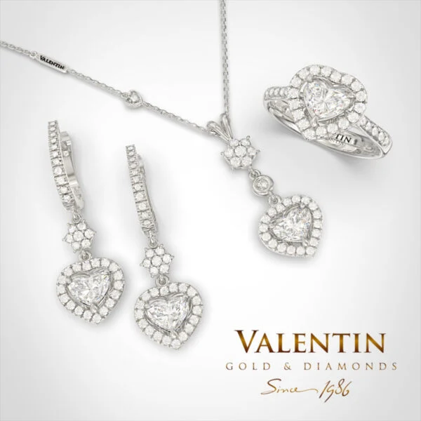 Златни обеци Heart with Diamond 7621 – бяло злато