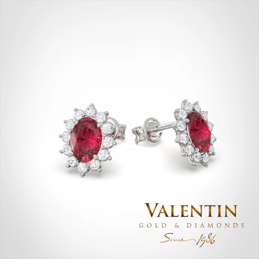 Rosette Ruby Gold Earrings 6×4 7400 – white gold