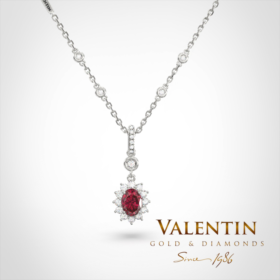Златен медальон Rosette Ruby 6×4 6871 – бяло злато