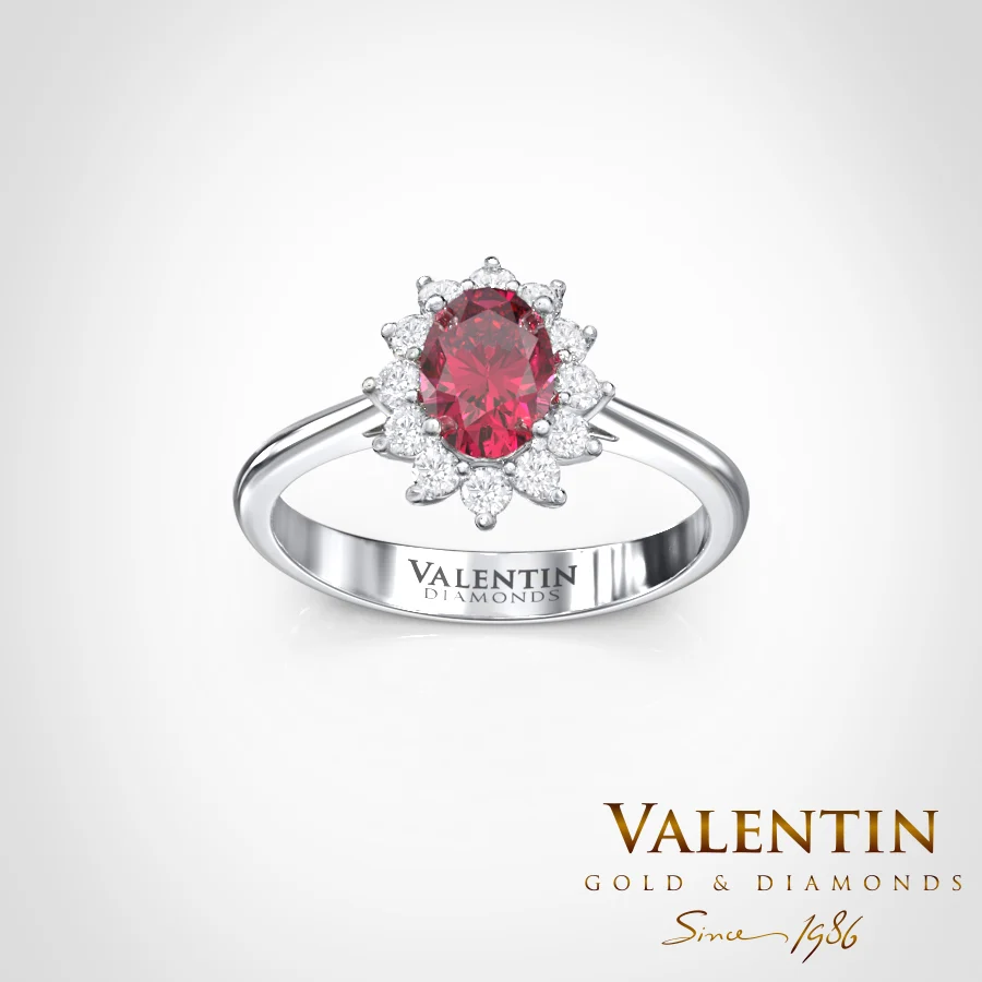 Златен пръстен Rosette Ruby 6×4 4728 – бяло злато