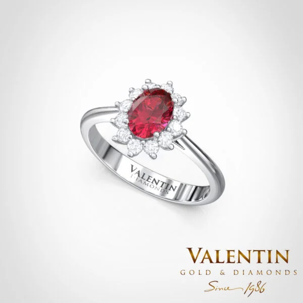 4728 Ruby White Rosette Ruby Gold Ring 6×4 4728 – white gold