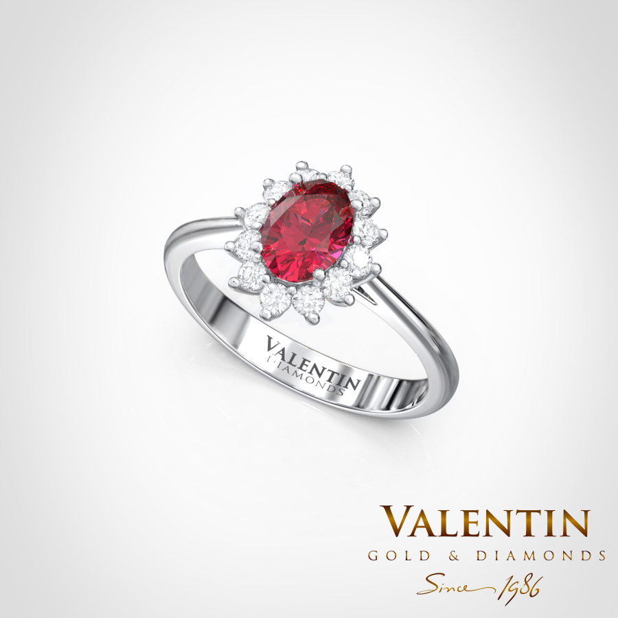 Златен пръстен Rosette Ruby 6×4 4728 – бяло злато