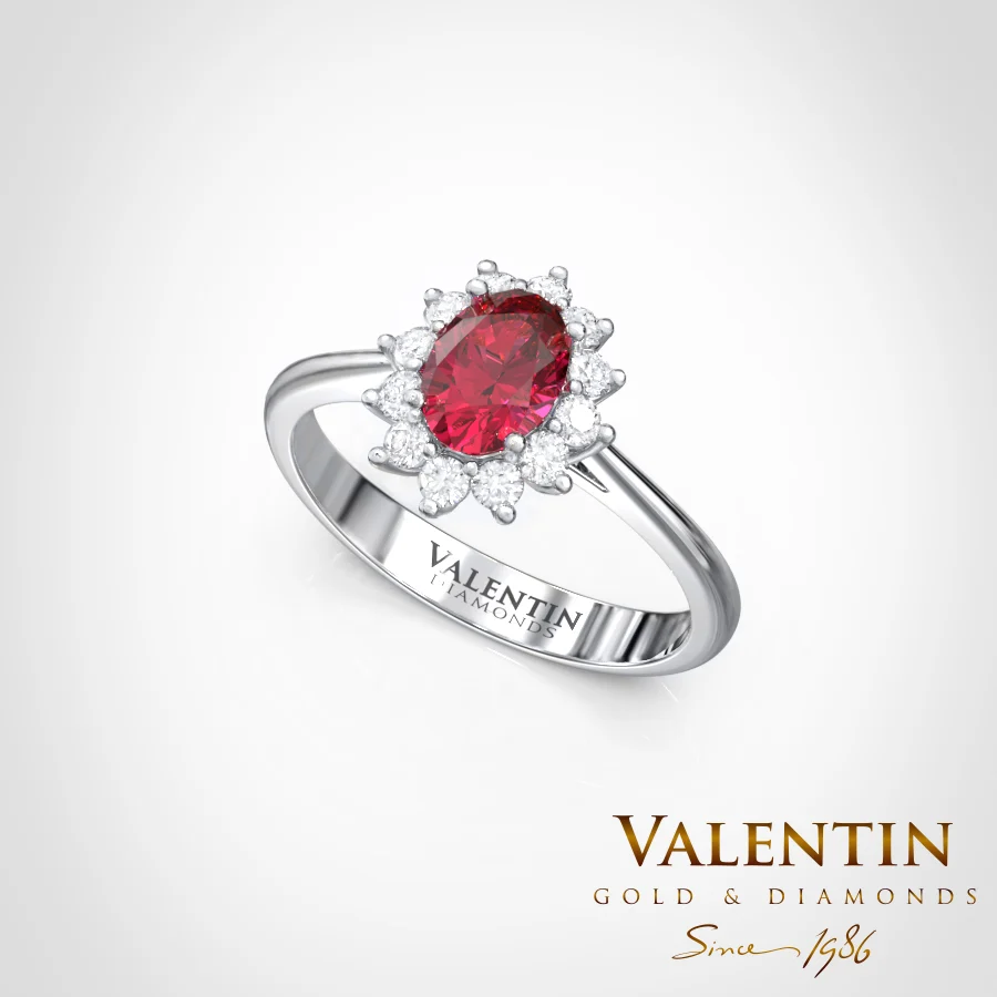 Златен пръстен Rosette Ruby 6×4 4728 – бяло злато
