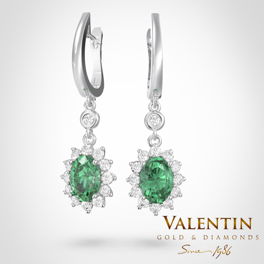 Златни обеци Rosette Emerald 7588 – бяло злато