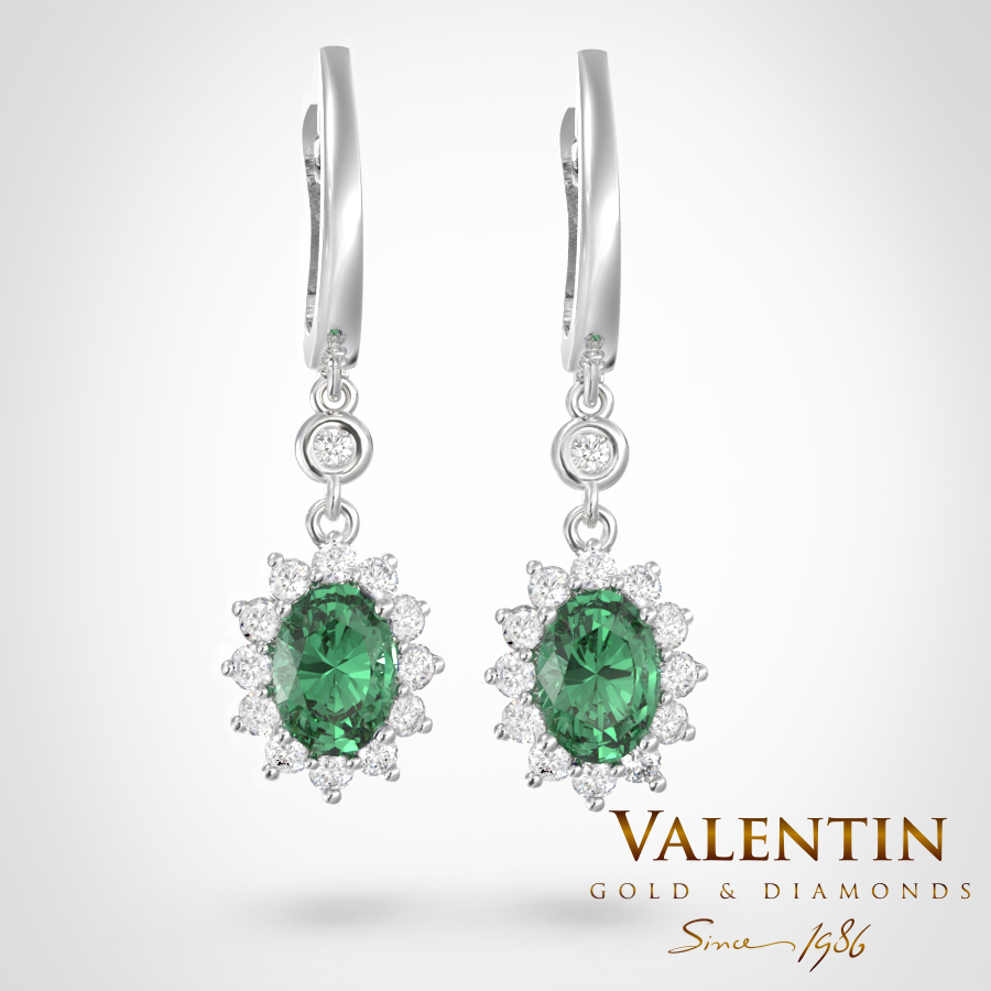 Златни обеци Rosette Emerald 7588 – бяло злато