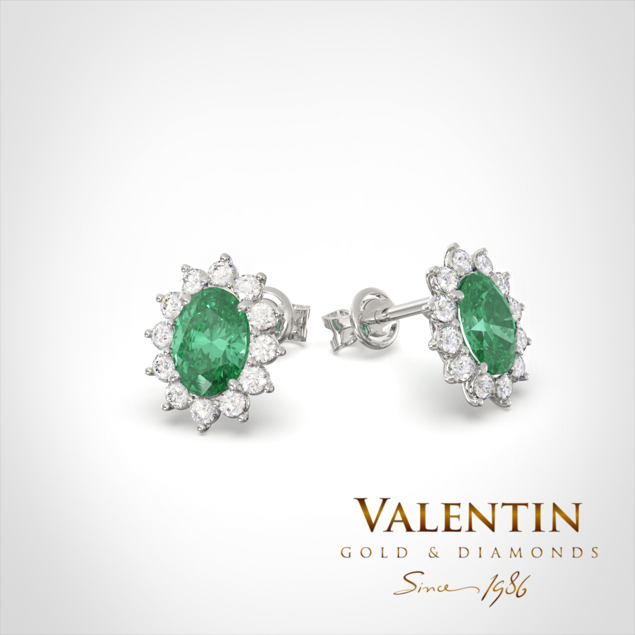 Златни обеци Rosette Emerald 7400 – бяло злато