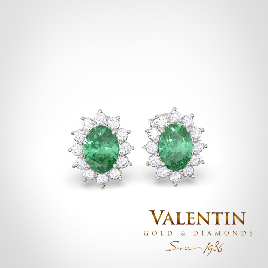 Златни обеци Rosette Emerald 7400 – бяло злато