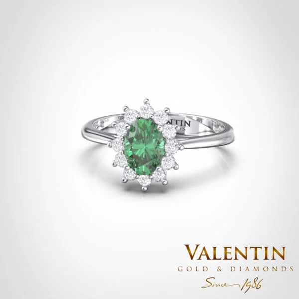 Rosette Emerald Gold Ring 4728 – white gold