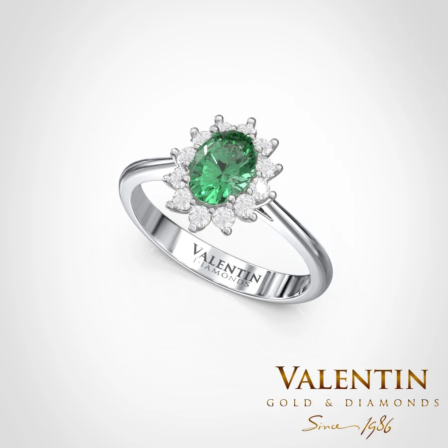 Златен пръстен Rosette Emerald 4728 – бяло злато