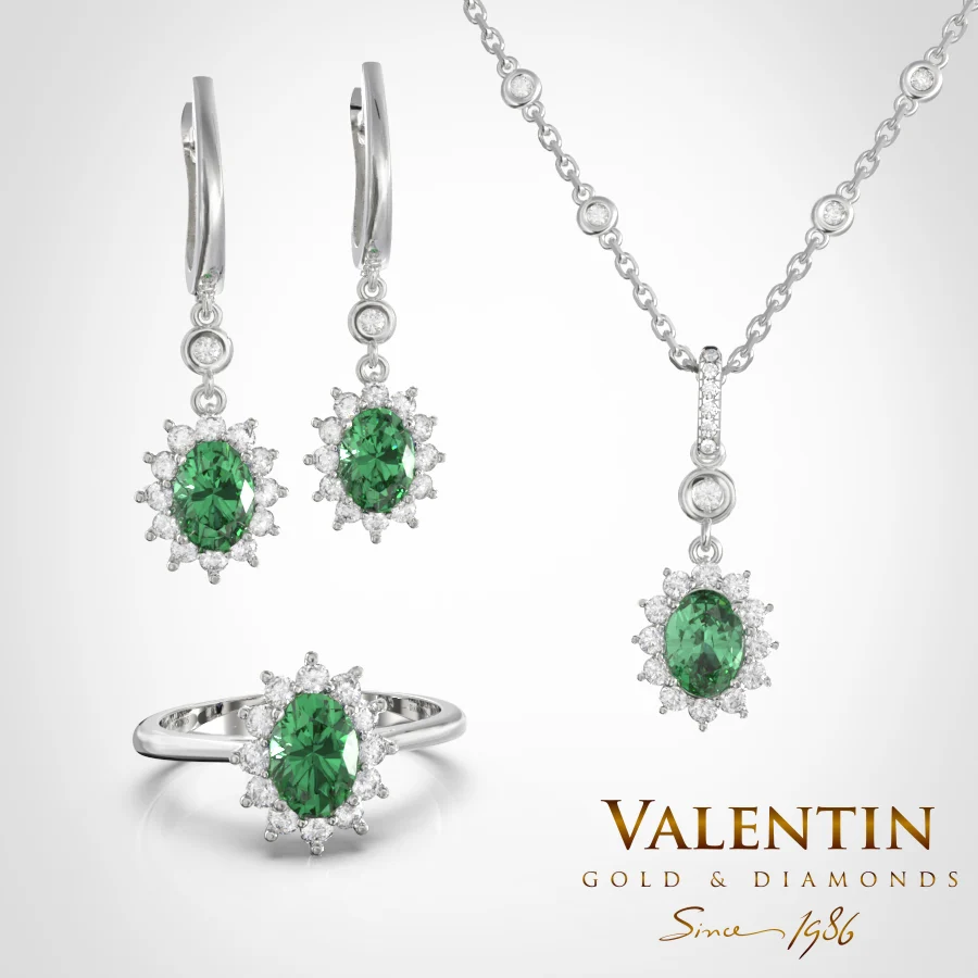 Rosette Emerald Gold Ring 4728 – white gold