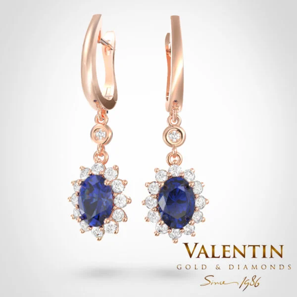 Rosette Sapphire Gold Earrings 6×4 7588 – rose gold