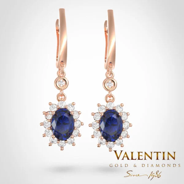 Rosette Sapphire Gold Earrings 6×4 7588 – rose gold