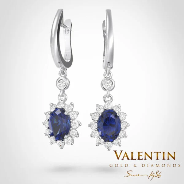Rosette Sapphire Gold Earrings 6×4 7588 – white gold