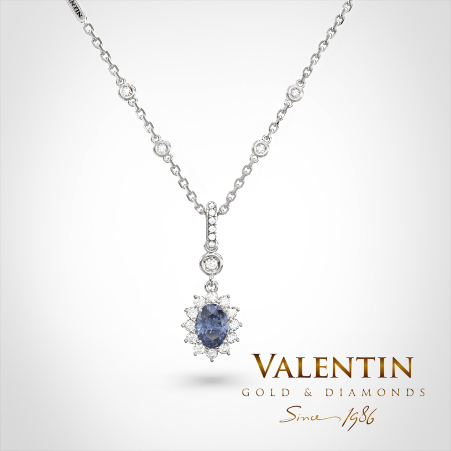 Златен медальон Rosette Sapphire 6×4 6871 – бяло злато