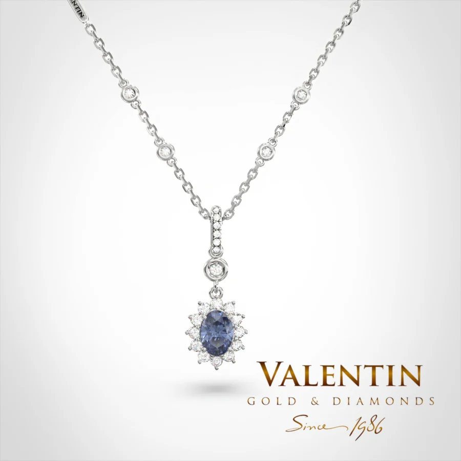 Rosette Sapphire Gold Pendant 6×4 6871 – white gold