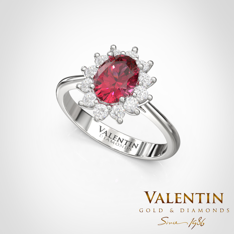 Златен пръстен Rosette Ruby 7×5 4736 – бяло злато