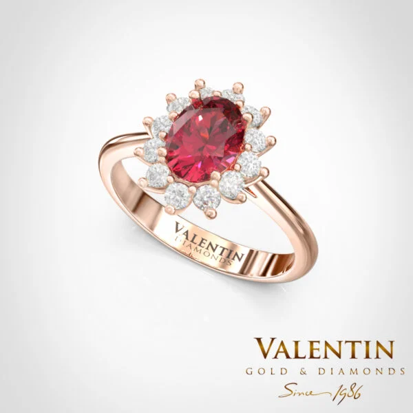 Златен пръстен Rosette Ruby 7×5 4736 – розово злато
