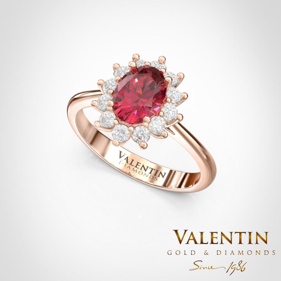 Златен пръстен Rosette Ruby 7×5 4736 – розово злато
