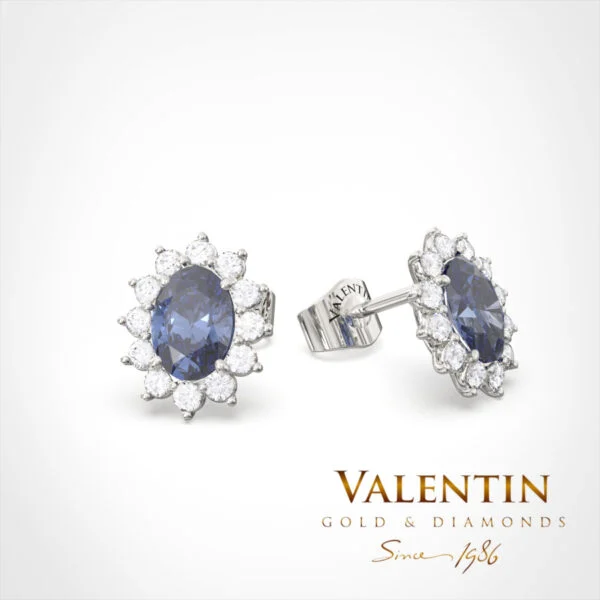 Rosette Sapphire Gold Earrings 7×5 7623 – white gold