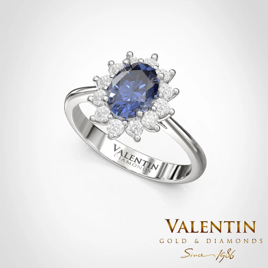 Rosette Sapphire Gold Ring 7×5 4736 – white gold
