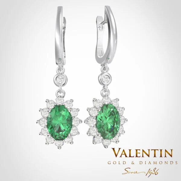 Златни обеци Rosette Emerald 7602 – бяло злато