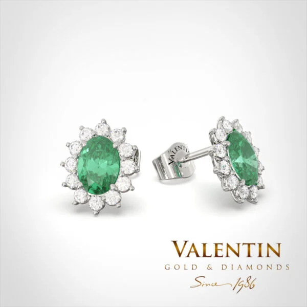Златни обеци Rosette Emerald 7623 – бяло злато