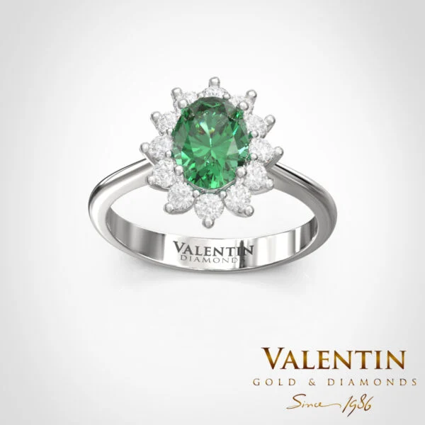 Златен пръстен Rosette Emerald 4736 – бяло злато