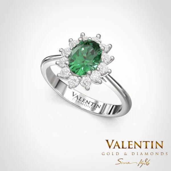 Златен пръстен Rosette Emerald 4736 – бяло злато