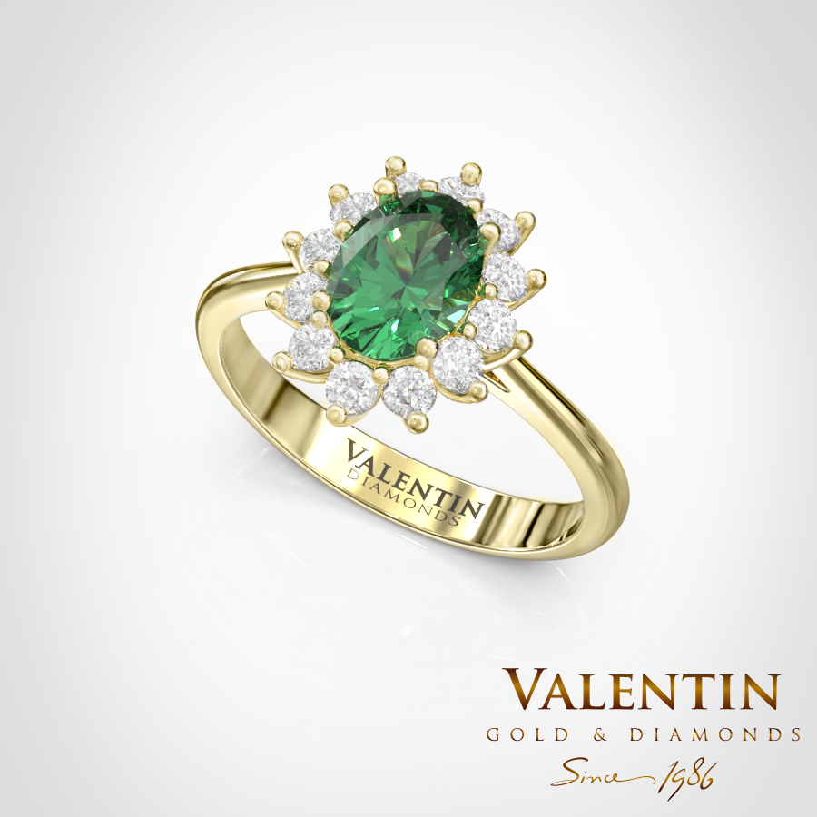 Златен пръстен Rosette Emerald 4736 – жълто злато